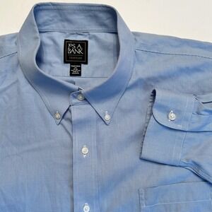 JOS A BANK Traveler Mens Blue Micro Check Dress Shirt Traditional Fit 15 35 XXL